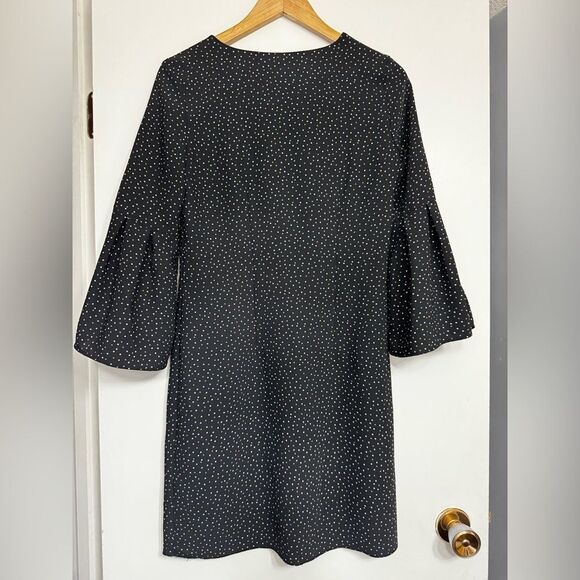 H&M Black Polka Dot Mini Dress Bell Sleeve Size 4 - Picture 7 of 10